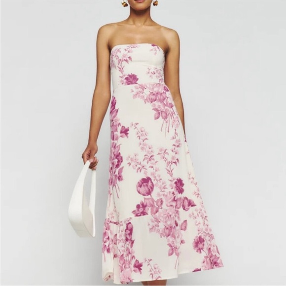NWT Reformation Arista Strapless Dress in Pink Floral Crista Dress - Picture 3 of 7